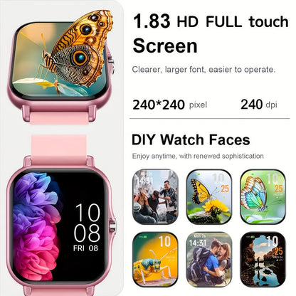 Full Touch Smartwatch 1.83" TFT Large Screen – Wireless Calling, Message Reminders, Email Display, Location Navigation, Remote Camera, Music Player, USB Charging, Gift for Family & Friends