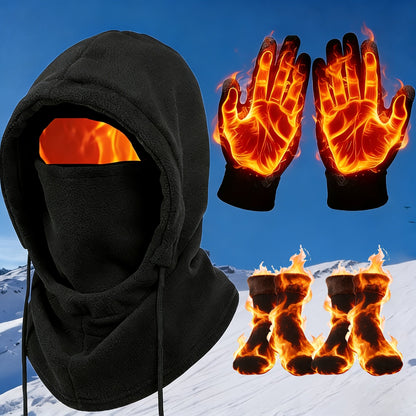Winter Thermal Set 3/4pcs Windproof Face Mask Touchscreen Gloves Thick Fleece Socks Cold Weather Gear for Snowboarding Skiing Hiking Ice Fishing – Lightweight Warm Outdoor Accessories Bundle