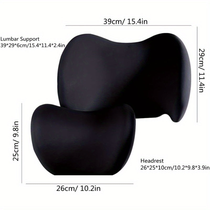 Car Lumbar Support Pillow & Neck Pillow Kit – Ergonomic Seat Headrest Cushion with Adjustable Strap for Neck & Back Pain Relief, for Car, Office Chair, Truck & Wheelchair