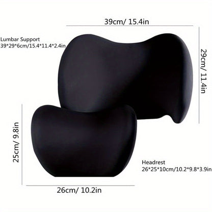 Car Lumbar Support Pillow & Neck Pillow Kit – Ergonomic Seat Headrest Cushion with Adjustable Strap for Neck & Back Pain Relief, for Car, Office Chair, Truck & Wheelchair