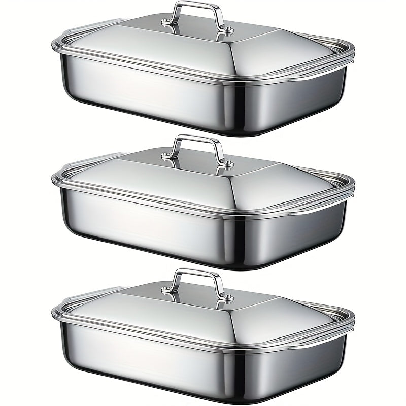 Stainless Steel Baking Pans with Lids Set – Extra Large Non-Stick Heavy Duty Rectangular Oven Trays for Roasting Bread Desserts Seafood BBQ Buffet Serving, 2 4 6 8 Pack Options