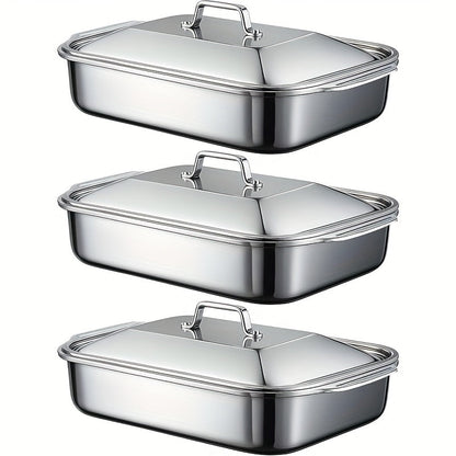 Stainless Steel Baking Pans with Lids Set – Extra Large Non-Stick Heavy Duty Rectangular Oven Trays for Roasting Bread Desserts Seafood BBQ Buffet Serving, 2 4 6 8 Pack Options