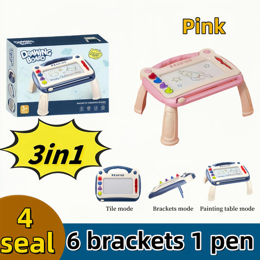 Kids Drawing Board Stamp Art Set – Creative Learning Toy with 4 Stamps, Brush & Stands, Fun Educational Art Gift for Boys & Girls, Birthday & Easter Gift, Blue Pink Green, 3 Ways to Use