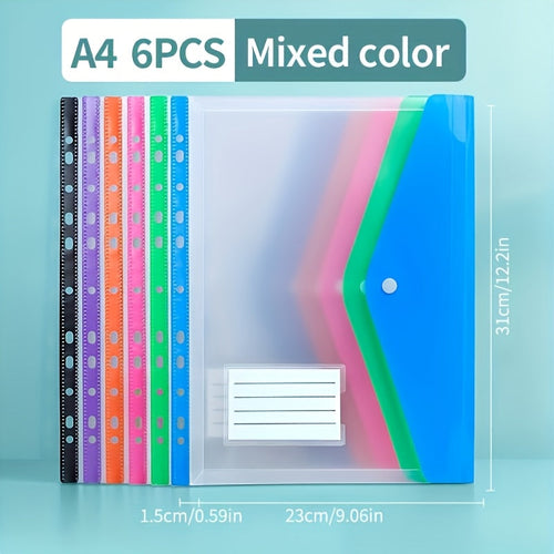 6-Pack A4 Expansion Accordion Folder with Button Binder Pocket – Heavy-Duty PP Plastic File Organizer in Bright Colors for School, Office & Home Document Storage