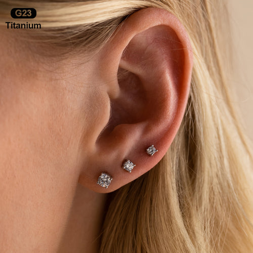 G23 Titanium Stud Earrings Set Hypoallergenic Zirconia Multiple Piercing Stacking Earrings 3 4 5 6 7 8mm Small Studs for Women Men Sensitive Ears Gift