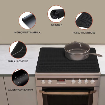 Silicone Electric Stove Top Cover Mat 28"x20" – Heat-Resistant Up to 450°F, Non-Slip Washable Ceramic Glass Cooktop Protector, Extra Large Flat RV Range Cover & Multipurpose Kitchen Mat, Black