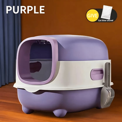 Covered Cat Litter Box – Spacious Fully Enclosed Design with Scoop, Spill Prevention & Odor Control, Easy to Clean & Store, Ideal for All Cats