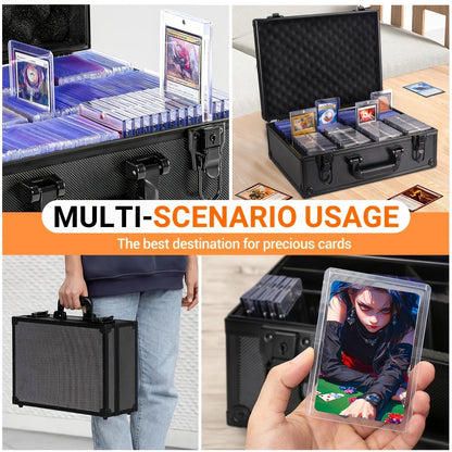 Trading Card Toploader Storage Box – Holds 600+ Cards, Fits 3"x4" 35PT Rigid Toploaders, 18 Colorful Dividers & 6 Foam Stoppers, Card Case for Pokemon, Sports Cards, TCG Collections