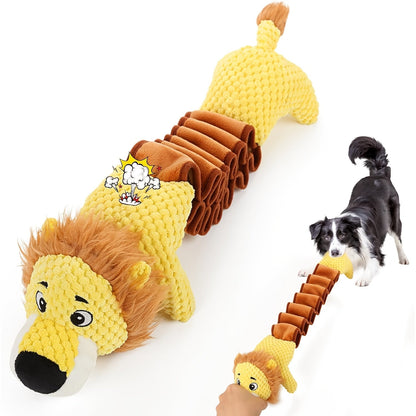 Large Squeaky Plush Dog Toys with Pull Rope & Crinkle Ears for Aggressive Chewers – Interactive Tug of War Chew Toys for Small, Medium & Large Dogs, Bear, Lion & Leopard Designs