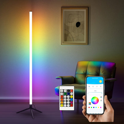 RGB LED Floor Lamp 16 Million Colors 300+ Modes Music Sync App Remote Control Smart Corner Standing Lamp USB Powered for Bedroom Living Room Game Room Decor