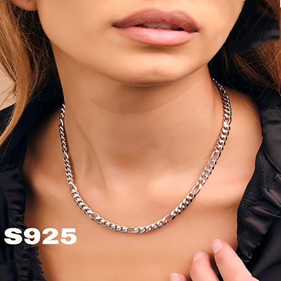 Italian 925 Sterling Silver 8mm Figaro Chain Necklace for Men & Women – Bold Retro Minimalist Design, Unisex Thick Link Necklace with Gift Box, Sizes 20–24 Inches