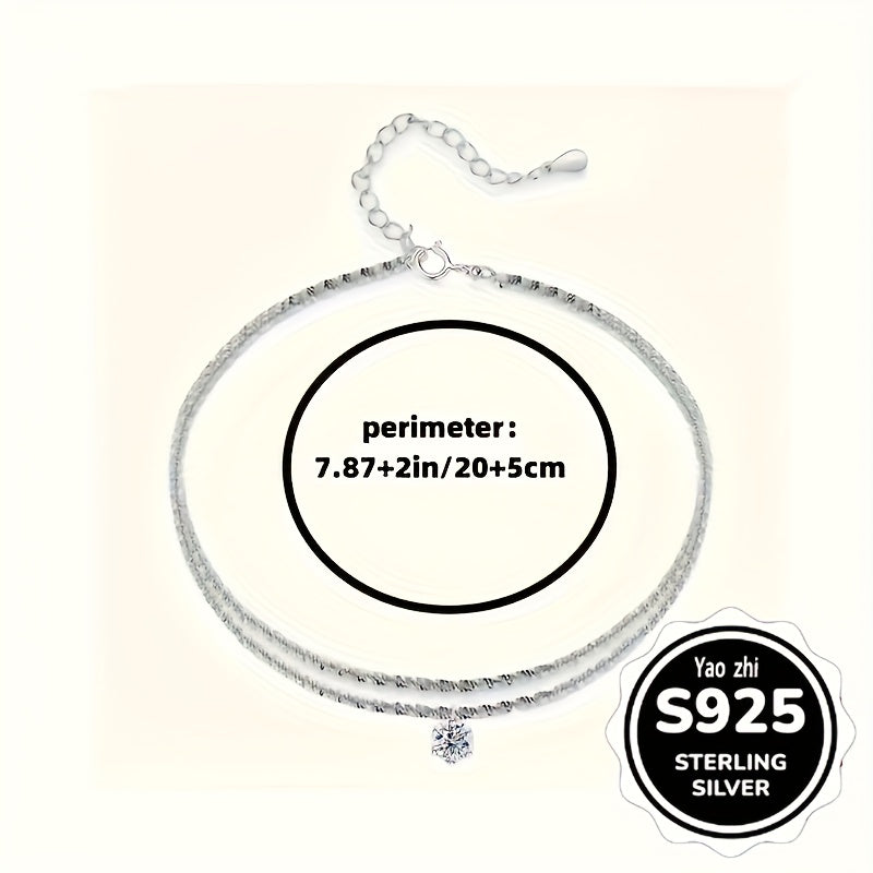 3-Pack 925 Sterling Silver Anklet Set for Women Sparkling Zirconia Wave & Braided Boho Vintage Design Beach Party Jewelry