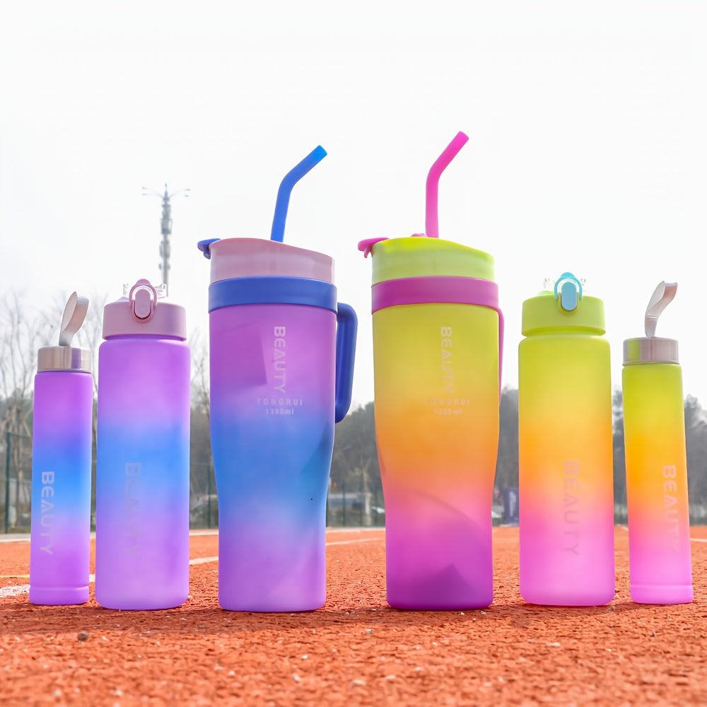 BPA-Free Gradient Water Bottles 5-Piece Set with Straw & Spill-Proof Lid - 46oz 27oz 9oz Leak-Proof Sports Bottles for Gym Travel Outdoor