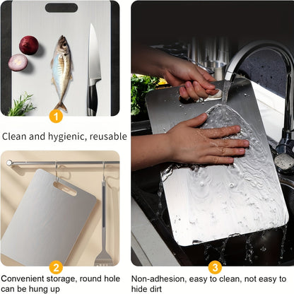 Stainless Steel Cutting Board Set of 3 Premium BPA-Free Rust-Resistant Easy to Clean Space-Saving Kitchen Chopping Boards for Meat Vegetables Fruit Food Prep