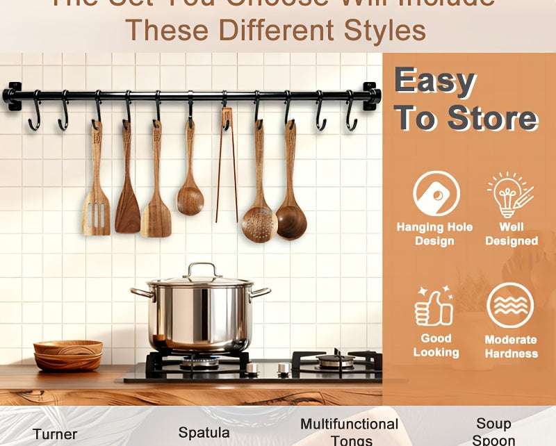 Wooden Kitchen Utensils Set 3/5/7 Piece, Natural Wood Spoons Spatulas Spurtle Ladle & Wok Spatula with Ergonomic Handles, Heat-Resistant Non-Stick Safe Heavy-Duty Cooking Tools for Home Kitchen