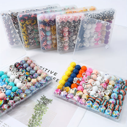 100pcs Silicone Beads Set with Storage Box Hexagonal Striped Printed Pattern Beads for DIY Jewelry Making Bead Pens Keychain Pendant Craft Supplies Girls Kids Teens Adults