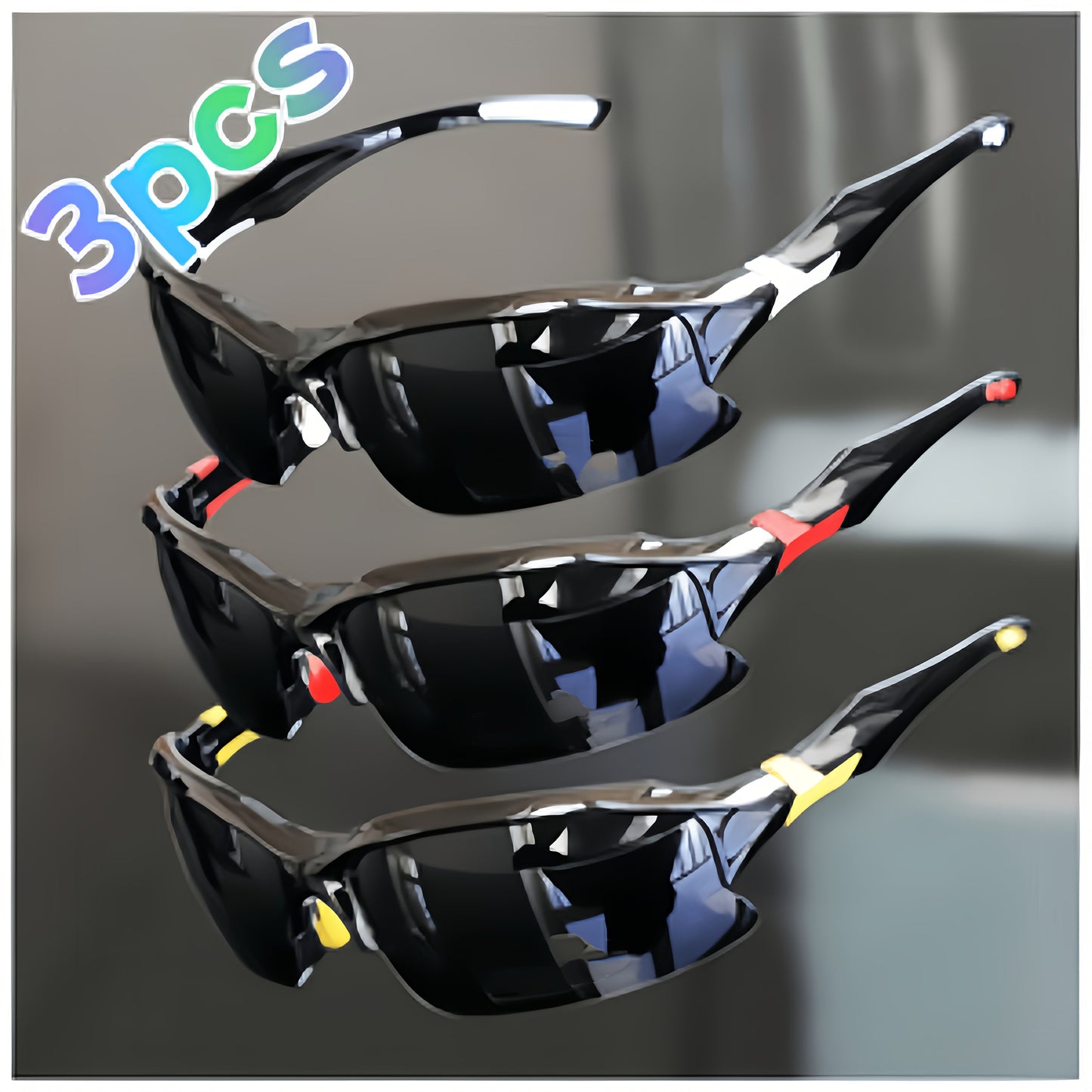 3 Pack Polarized Sunglasses UV400 Protection Unisex Outdoor Sports Eyewear for Cycling Running Fishing Driving Golf, Lightweight Frame Anti-Glare Lenses - Black Yellow Red Set
