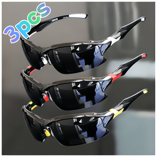 3 Pack Polarized Sunglasses UV400 Protection Unisex Outdoor Sports Eyewear for Cycling Running Fishing Driving Golf, Lightweight Frame Anti-Glare Lenses - Black Yellow Red Set