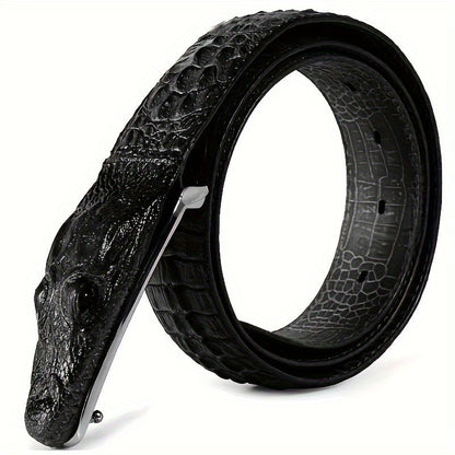 Men's Crocodile Pattern Embossed Belt – Two-Layer Cowhide Leather with Animal Design Buckle, Casual Dress Belt in Black, Brown & Yellow for 33"-44" Waist