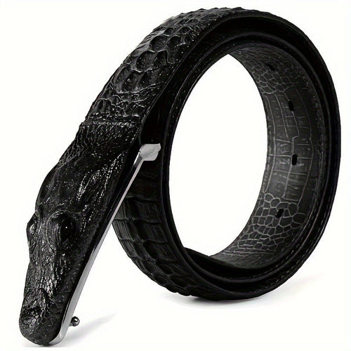 Men's Crocodile Pattern Embossed Belt – Two-Layer Cowhide Leather with Animal Design Buckle, Casual Dress Belt in Black, Brown & Yellow for 33"-44" Waist