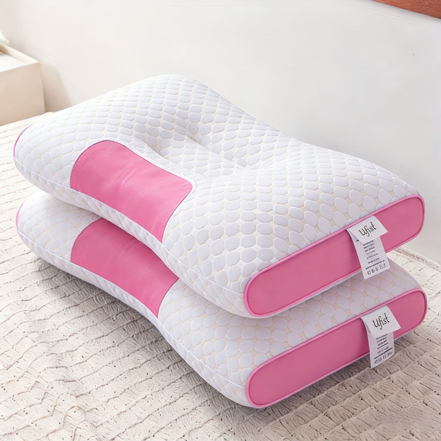 2-Pack Ergonomic Contour Neck Pillow – Orthopedic Cervical Support with Removable Zippered Cover, Breathable All-Season Sleeping Comfort, Neck & Shoulder Pain Relief, 7 Colors White Gray Blue Purple