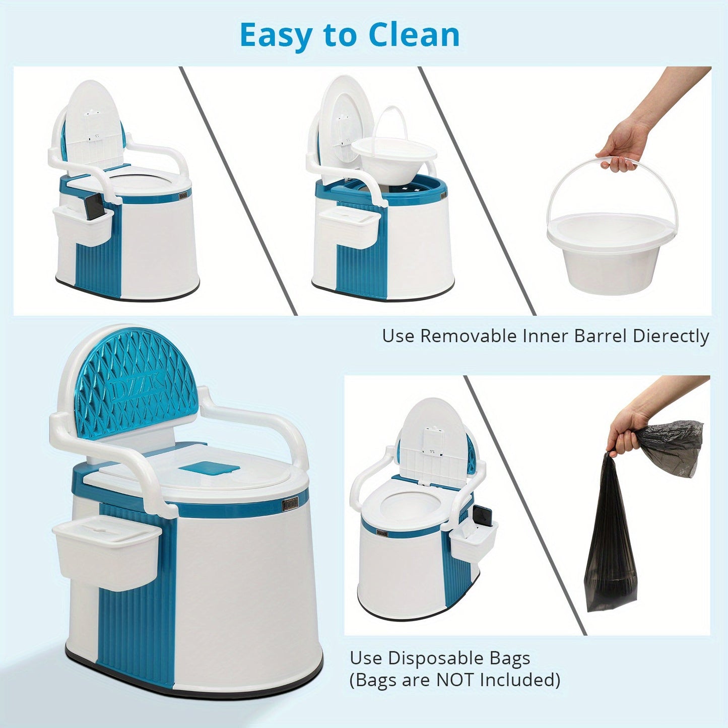 Portable Camping Toilet with Backrest & Handrails – 5 Gallon Detachable Bucket 350 lb Capacity Lightweight Commode for RV Boat Travel Camping