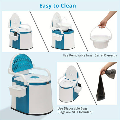 Portable Camping Toilet with Backrest & Handrails – 5 Gallon Detachable Bucket 350 lb Capacity Lightweight Commode for RV Boat Travel Camping