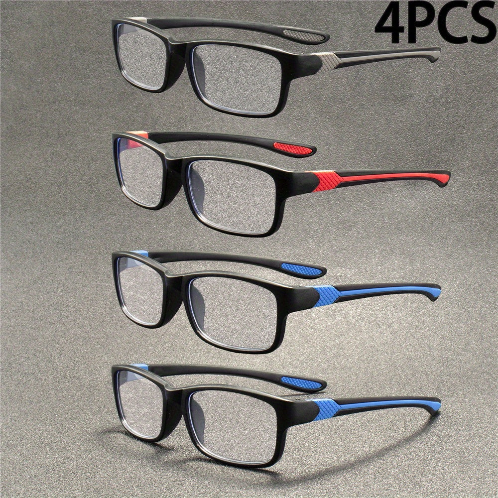 4 Pack Fashion Sports Reading Glasses Rectangular Full Frame for Men and Women Strengths +1.00 to +4.00 Lightweight Stylish Readers