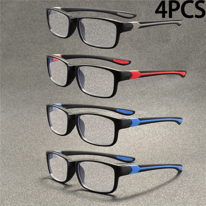 4 Pack Fashion Sports Reading Glasses Rectangular Full Frame for Men and Women Strengths +1.00 to +4.00 Lightweight Stylish Readers