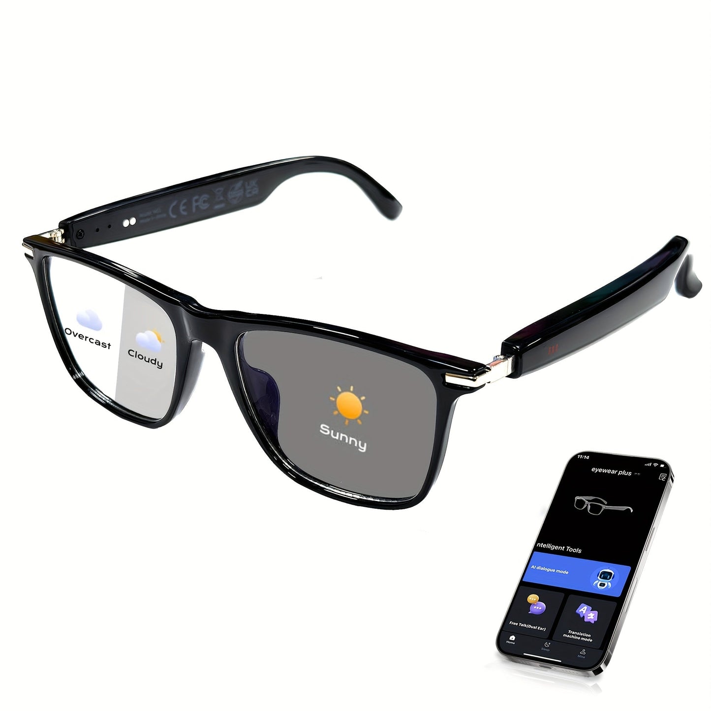 AI Smart Glasses with Real-Time 160-Language Translation, GPT Chat Assistant, Bluetooth 5.2 Audio, Hands-Free Calling, Music Playback, Photochromic & Anti-Blue Light Lenses – Unisex Wearable Tech