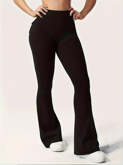 Women's High Waist Flare Pants 3-Pack – Butt Lifting Tummy Control Quick-Dry Cargo Style Leggings Tracksuit Casual Sports Full-Length Trousers Black Gray Green