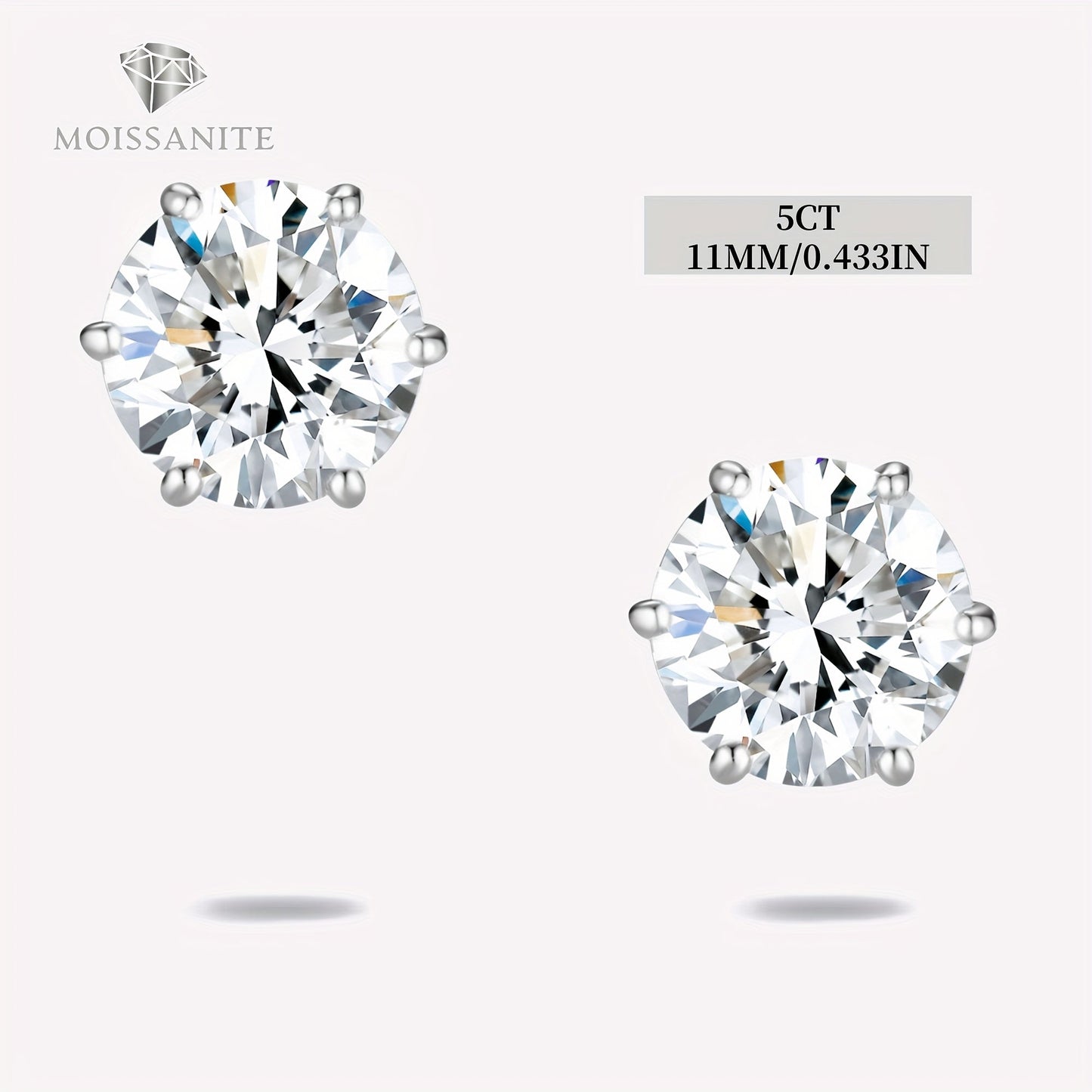 Moissanite Stud Earrings D Color VVS Brilliant Round Cut S925 Sterling Silver – 1CT to 10CT Options, Velvet Pouch & Polishing Cloth Included, Perfect Birthday, Christmas & Valentine’s Day Gift (4.25g)