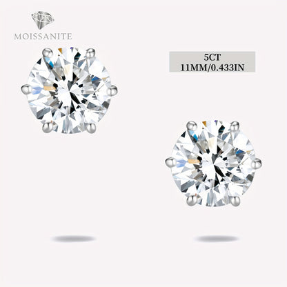 Moissanite Stud Earrings D Color VVS Brilliant Round Cut S925 Sterling Silver – 1CT to 10CT Options, Velvet Pouch & Polishing Cloth Included, Perfect Birthday, Christmas & Valentine’s Day Gift (4.25g)