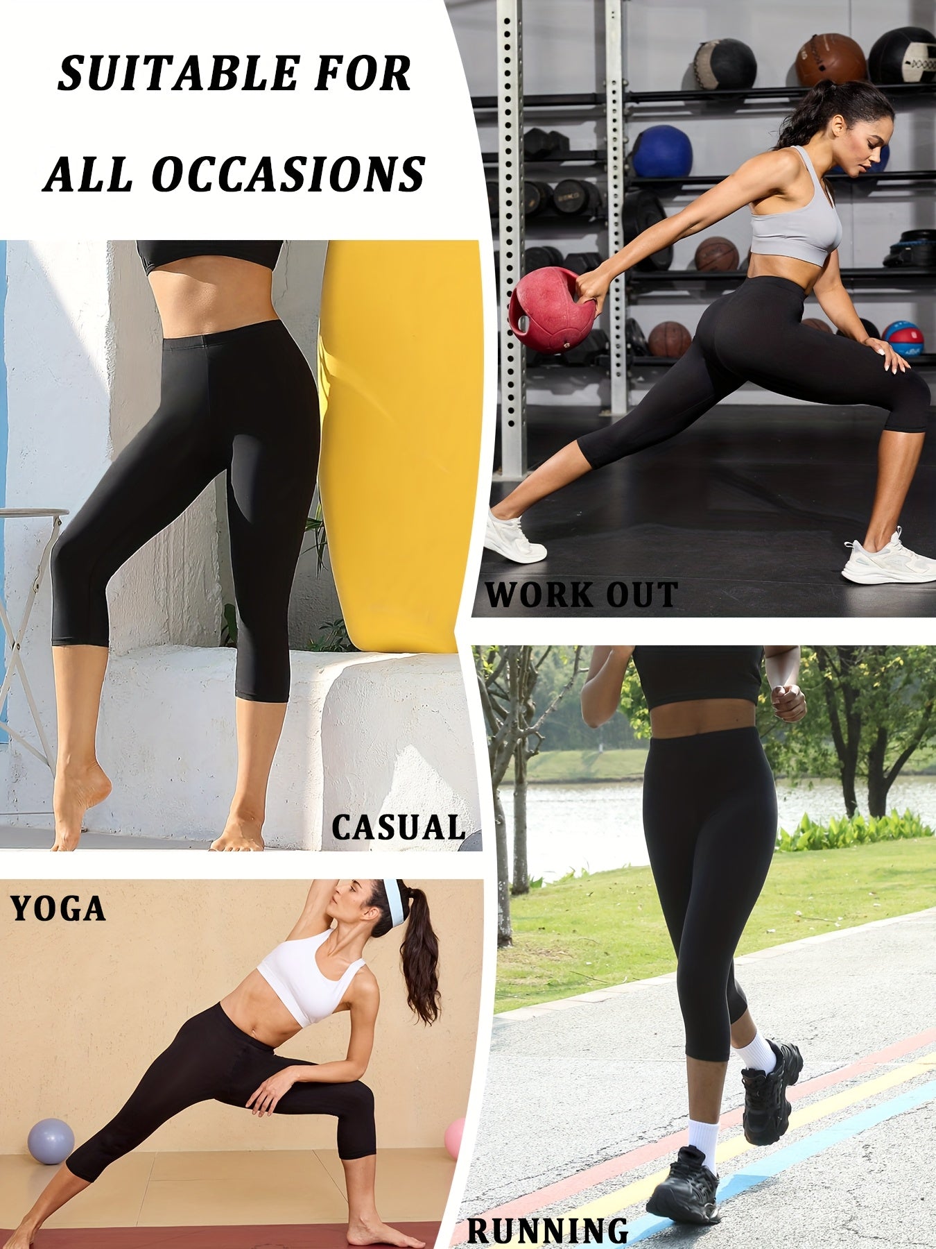 Women's Capri Pants 5-Pack Super Soft No See-Through High-Stretch Skinny Fit Solid Color Yoga Sports Leggings – LUCKYUM XS-XXL