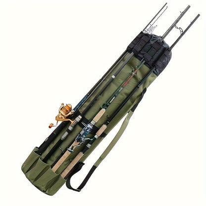 Fishing Rod Bag Large Capacity Folding Durable Fishing Gear Carrier Bag Multifunctional Rod Holder Case with Two Lead Weights Fits Multiple Rods Tackle Organizer for Freshwater Saltwater Fishing