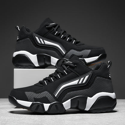 Men's Lace-Up Sneakers – Thick Cushioned Platform Walking Shoes, Non-Slip Rubber Sole, Low-Top Design, Black White Orange, All-Season Casual & Dress Footwear for Everyday, Office, Formal Events | Velora