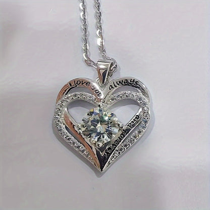 925 Silver 1-Carat Moissanite Heart Necklace for Women – Brilliant Sparkle Heart-Shaped Pendant, Classic Elegant Style for Parties, Vacation & Festive Occasions, Exquisite Birthday & Christmas Gift