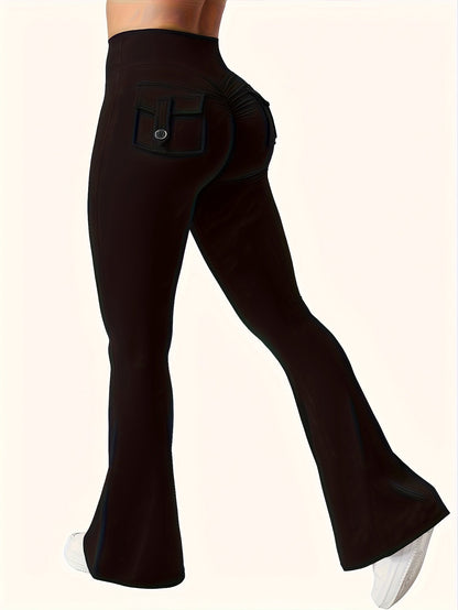 Women's High Waist Flare Pants 3-Pack – Butt Lifting Tummy Control Quick-Dry Cargo Style Leggings Tracksuit Casual Sports Full-Length Trousers Black Gray Green
