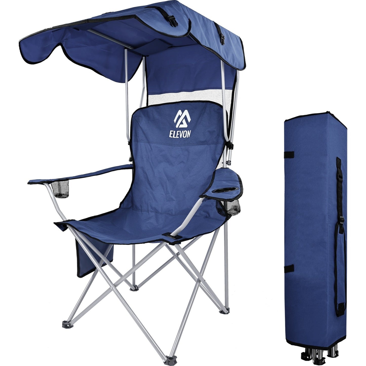 Folding Camping Chair with Tilting Canopy Sunshade – 225LBS Capacity, 22.8" Wide Seat, Mesh Cup Holder & Carry Bag, Portable Beach Lawn Chair for Camping, Hiking & Outdoor Events – 9 Color Options