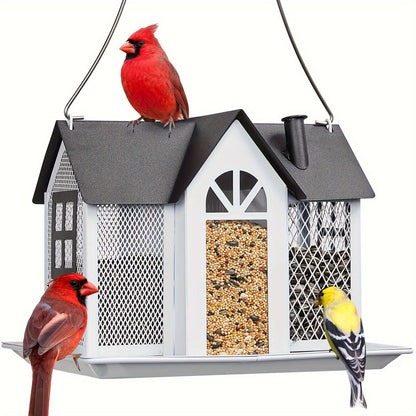 Wild Bird Feeder House for Outside with Triple Feeding Stations – Metal Mesh Weatherproof Bird Feeder for Finch, Cardinal & Chickadee, Large Capacity Outdoor Hanging Bird Feeder, Gift for Bird Lovers