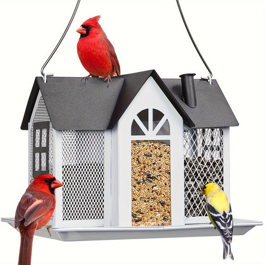Wild Bird Feeder House for Outside with Triple Feeding Stations – Metal Mesh Weatherproof Bird Feeder for Finch, Cardinal & Chickadee, Large Capacity Outdoor Hanging Bird Feeder, Gift for Bird Lovers