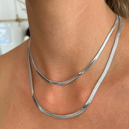 S925 Sterling Silver Flat Snake Chain Necklace Unisex – Handmade Hypoallergenic Artistic Necklace Sizes 18–22 Inch, Stackable Layering Style, Perfect Jewelry Gift for Him or Her