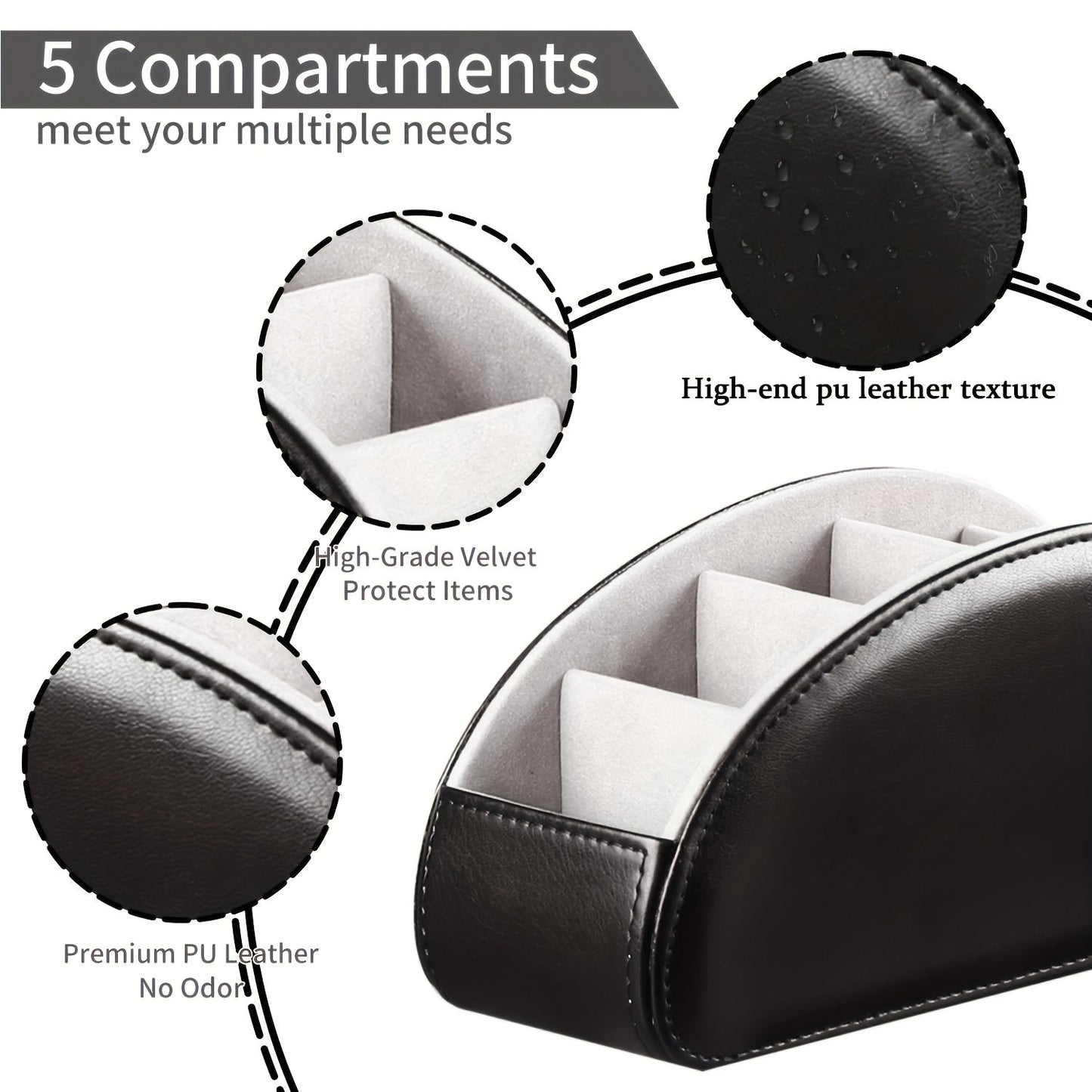 Remote Control Holder with 5 Compartments Desktop Organizer Caddy – Bedside Storage Box for TV Remotes Pens Eyeglasses Office Stationery Home Appliance Controllers