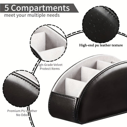 Remote Control Holder with 5 Compartments Desktop Organizer Caddy – Bedside Storage Box for TV Remotes Pens Eyeglasses Office Stationery Home Appliance Controllers