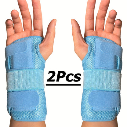 Wrist Brace with Dual Plate Triple Fixation Support - Breathable Adjustable Compression Splint for Sports, Carpal Tunnel, Tendonitis Relief, 1 Pair Pink Blue Beige