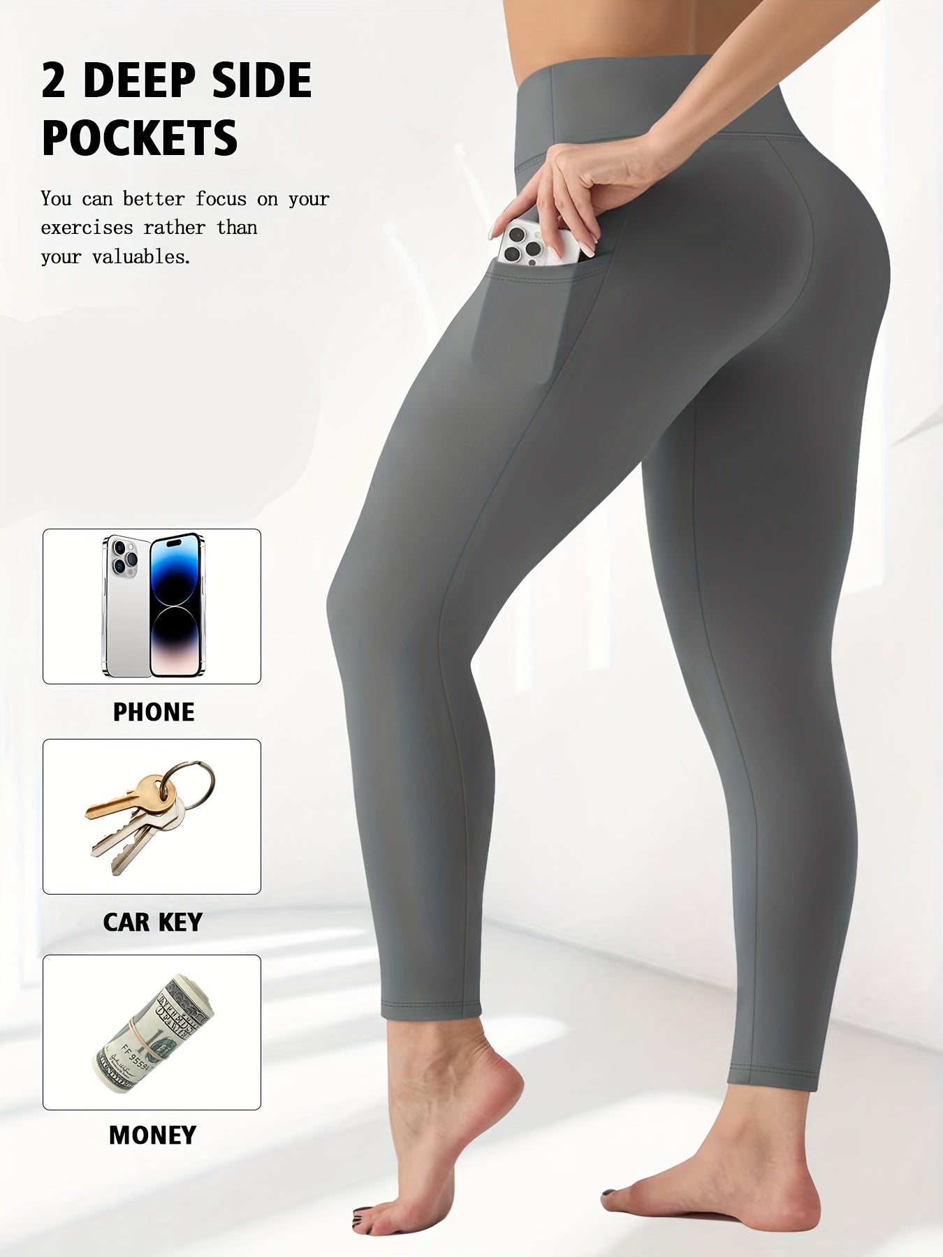 Women's Plus Size Yoga Pants with Pockets – High-Waist Fleece-Lined Warm Leggings for Fall & Winter, Tight-Fitting Elastic Sports Base Layer Pants, Sizes 1XL-5XL in Black, Gray, Burgundy & Navy