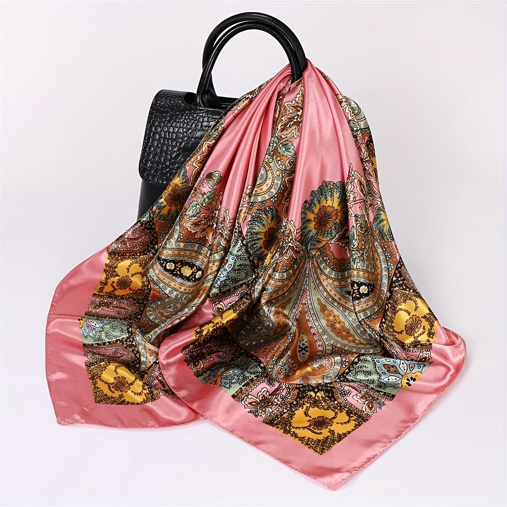 6pcs Vintage Satin Square Scarves for Women – Elegant Polyester Paisley & Floral Headwrap Bandana Set in 6 Designs & Assorted Colors, Perfect for Formal Casual Events Hair Accessories Gift