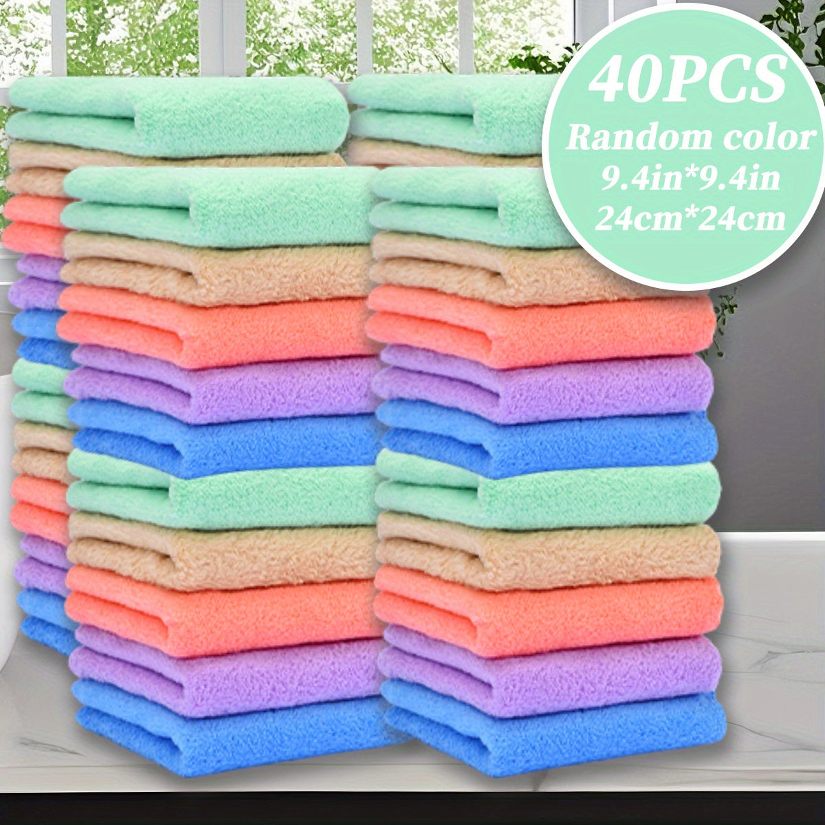40-Pack Cleaning Cloths Soft Absorbent Household Rags 9.4x9.4 Inch | Multi-Purpose Square Towels Kitchen Bathroom Car Cleaning | Reusable Washable Random Colors | Bulk Value Pack | Gift for Mom