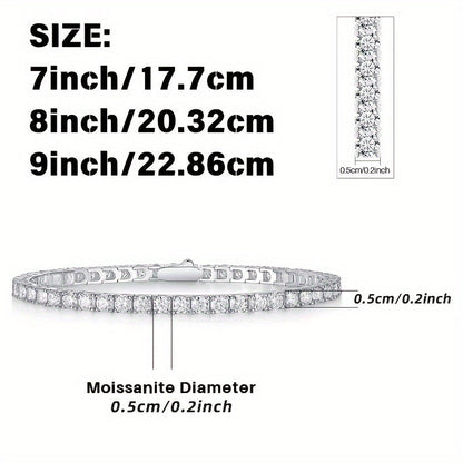 S925 Sterling Silver Moissanite Tennis Bracelet for Women Men – Luxury CZ Bling Hip Hop Bracelet Sizes 6–9 Inch, Wedding Anniversary Birthday Gift