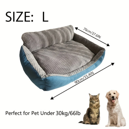 Luxury Plush Pet Sofa Bed with High Backrest – Thick Warm Washable Dog Bed for Large Medium Small Dogs & Cats, All-Season Comfort, Easy-Clean Cover, Sizes S L XL, Grey Blue